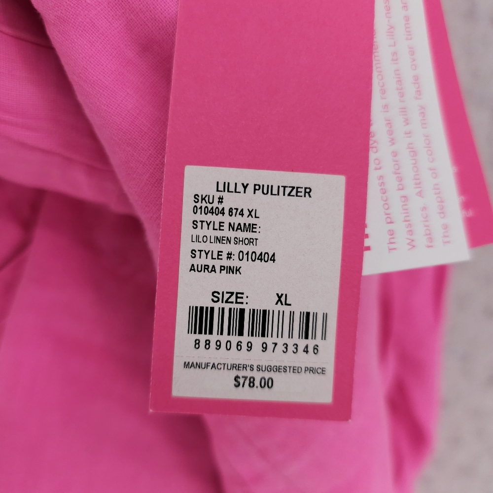 NWT LILLY PULITZER Lilo Linen Short Aura Pink Lagoon Garment Dyed S M XL - Picture 10 of 10
